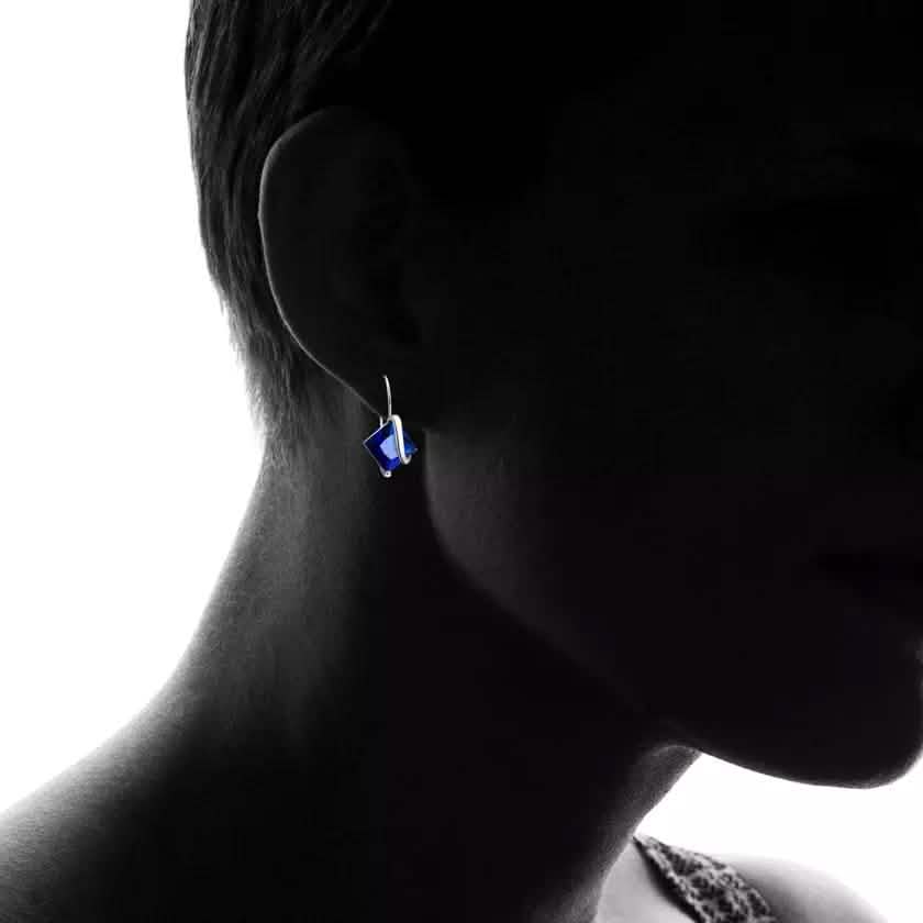 Sterling Silver Sapphire Diamond Cut Earring Earrings - Tophatter Daily Deals