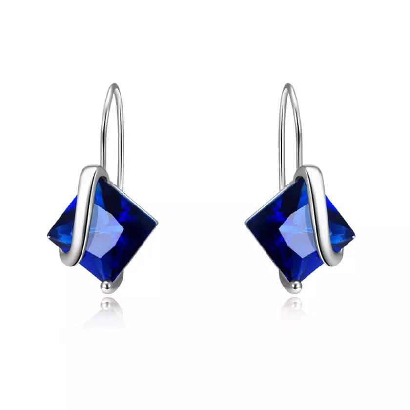 Sterling Silver Sapphire Diamond Cut Earring Earrings - Tophatter Daily Deals