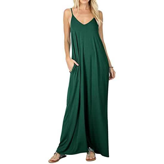 Stokeen Women's Summer Casual Plain Spaghetti Strap Maxi Dress Dark Green Women's Dresses - Tophatter Daily Deals