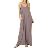Stokeen Women's Summer Casual Plain Spaghetti Strap Maxi Dress Khaki Women's Dresses - Tophatter Daily Deals