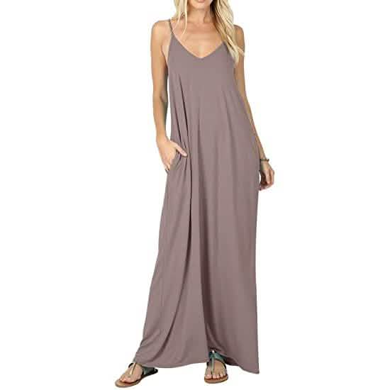Stokeen Women's Summer Casual Plain Spaghetti Strap Maxi Dress Khaki Women's Dresses - Tophatter Daily Deals