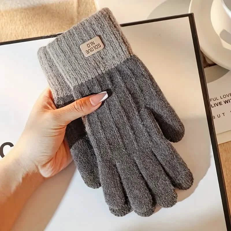 Stretch Knit Wool Full Finger Mittens Dark Brown Gloves, Scarves & Earmuffs - Tophatter Daily Deals