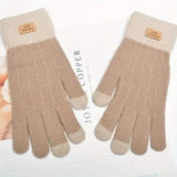 Stretch Knit Wool Full Finger Mittens Light Khaki Gloves, Scarves & Earmuffs - Tophatter Daily Deals
