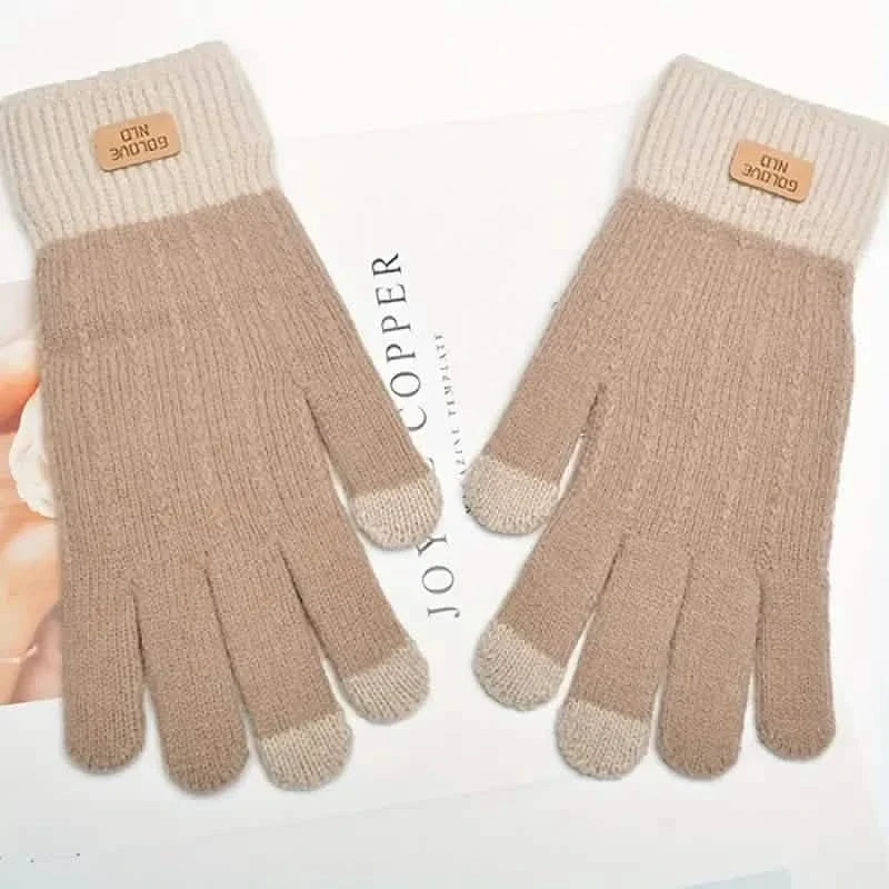 Stretch Knit Wool Full Finger Mittens Light Khaki Gloves, Scarves & Earmuffs - Tophatter Daily Deals