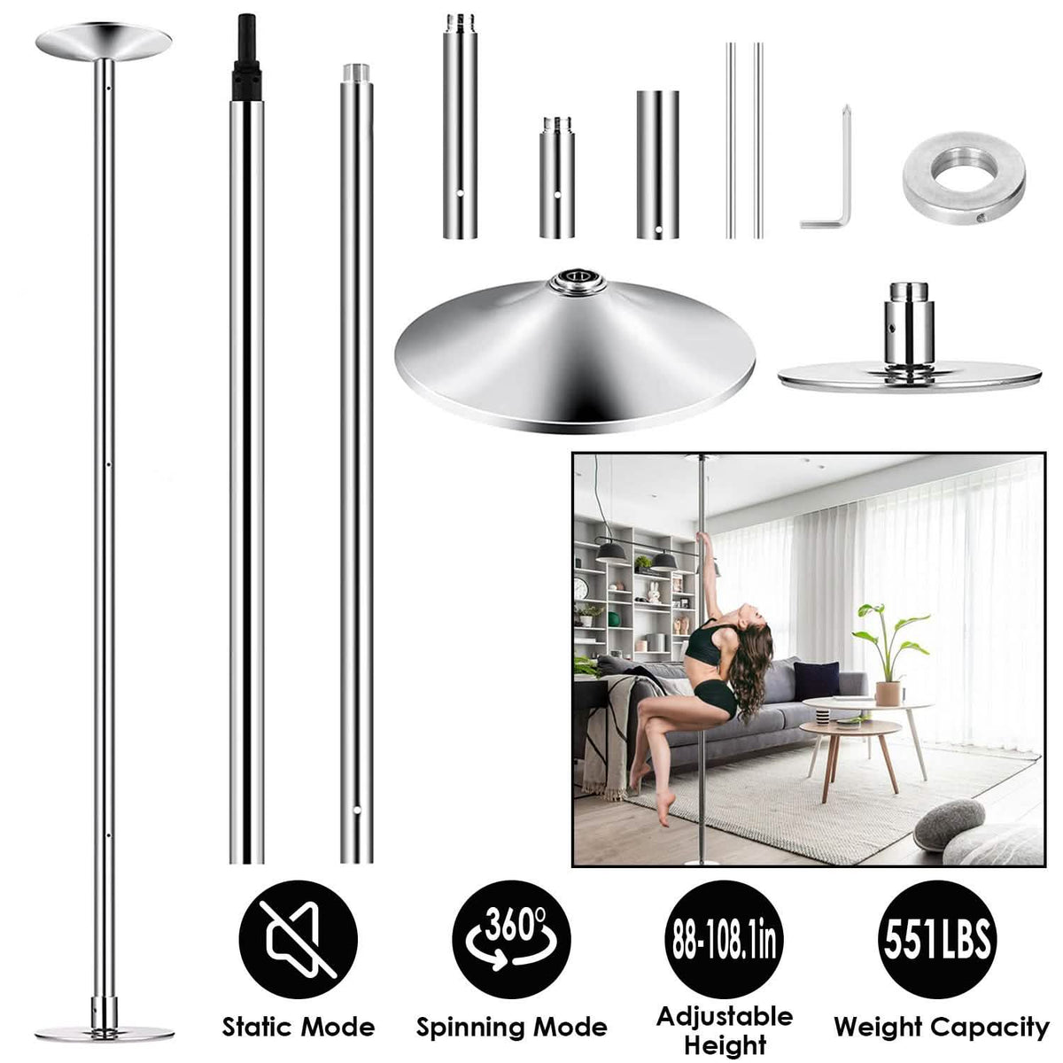 Stripper Dance Pole 45mm Spinning Static Dancing Pole Everything Else - Tophatter Daily Deals