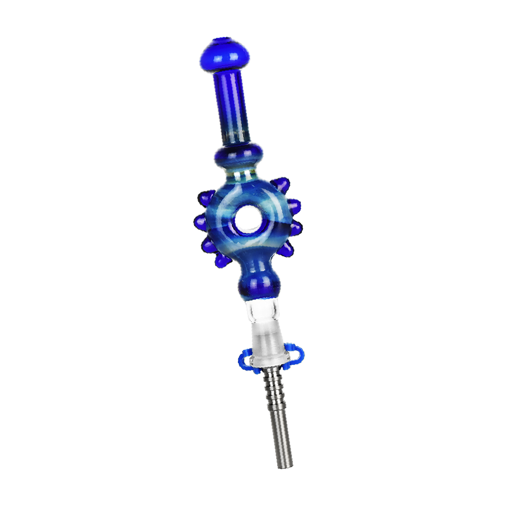 Studded Donut Dab Straw Titanium Transparent Dark Blue Glass Dab Straws - Tophatter Daily Deals