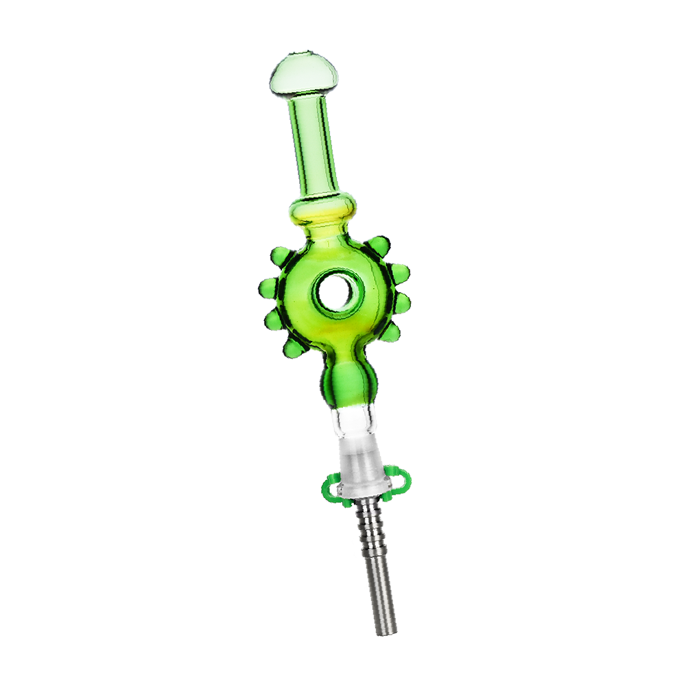 Studded Donut Dab Straw Titanium Transparent Green Glass Dab Straws - Tophatter Daily Deals