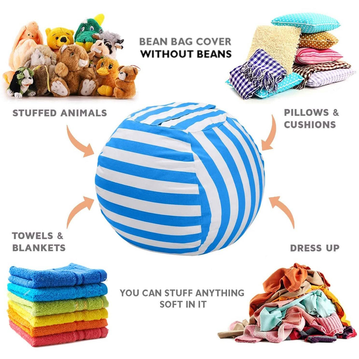 Stuffed Animal Storage Bean Bag Chair Cover Toys & Games - Tophatter Daily Deals