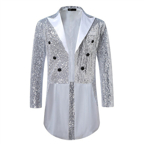 British Style Men Luxury Sequined Tuxedo Suit Jacket Silver Coats & Jackets - Tophatter Daily Deals