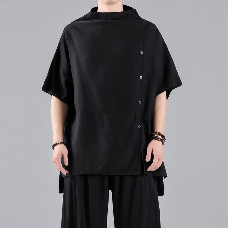 Stylish Men Summer Cotton Linen Black T shirt Blouse Men's Clothing - Tophatter Daily Deals