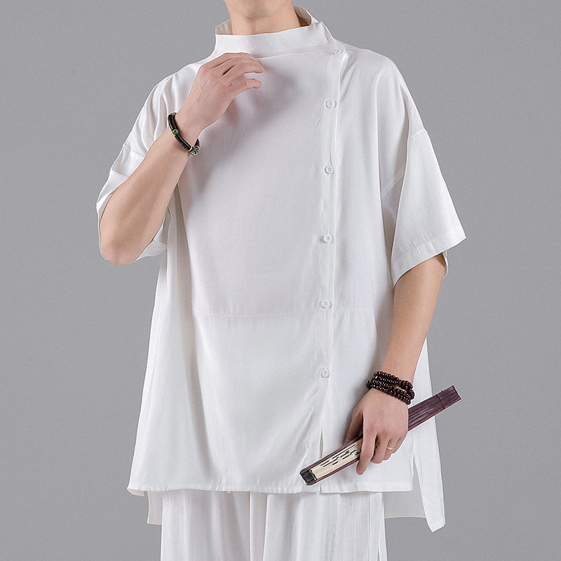 Stylish Men Summer Cotton Linen Black T shirt Blouse Men's Clothing - Tophatter Daily Deals