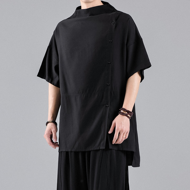 Stylish Men Summer Cotton Linen Black T shirt Blouse Black Men's Clothing - Tophatter Daily Deals