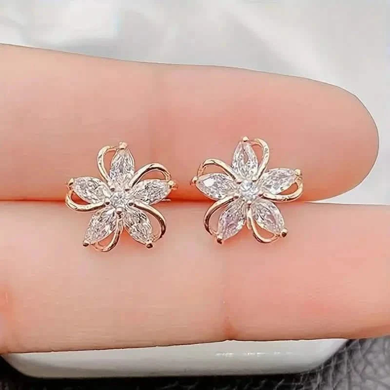 Stylish Zirconia Petal Flower Stud Earrings Earrings - Tophatter Daily Deals