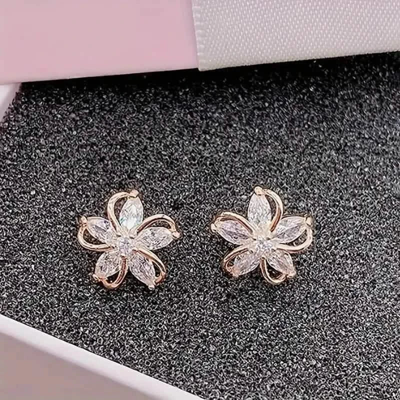 Stylish Zirconia Petal Flower Stud Earrings Earrings - Tophatter Daily Deals