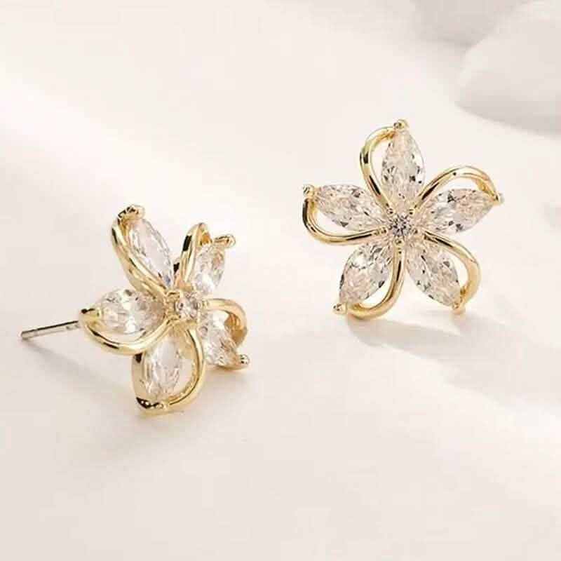 Stylish Zirconia Petal Flower Stud Earrings Gold Earrings - Tophatter Daily Deals