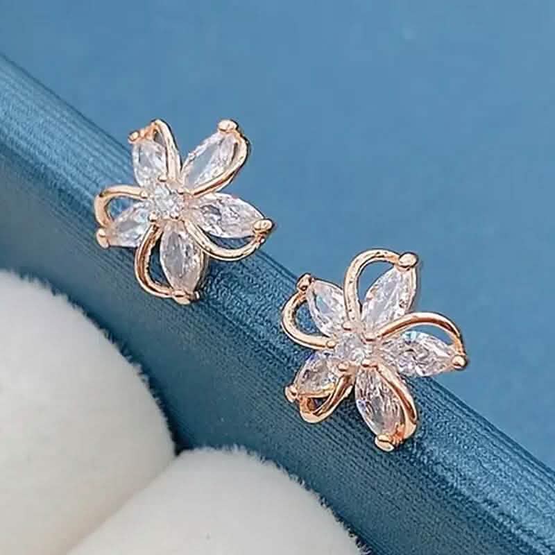 Stylish Zirconia Petal Flower Stud Earrings Rose Gold Earrings - Tophatter Daily Deals