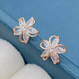 Stylish Zirconia Petal Flower Stud Earrings Rose Gold Earrings - Tophatter Daily Deals