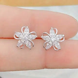 Stylish Zirconia Petal Flower Stud Earrings Silver Earrings - Tophatter Daily Deals