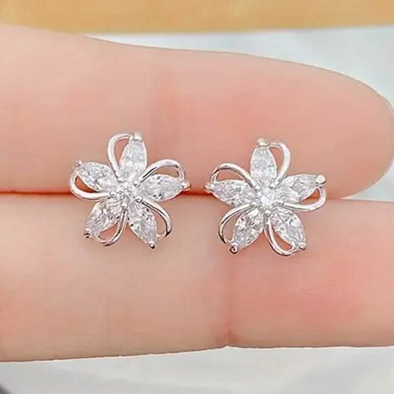 Stylish Zirconia Petal Flower Stud Earrings Silver Earrings - Tophatter Daily Deals
