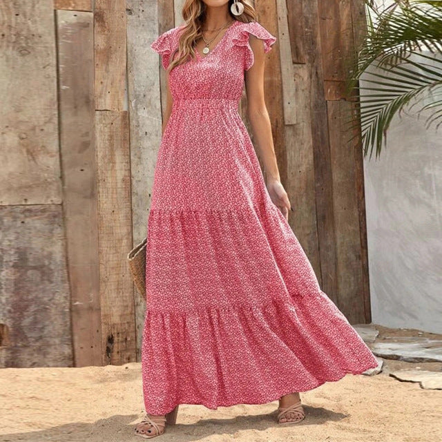 Summer Bohemian Swing Dress Red Floral Dresses - Tophatter Daily Deals