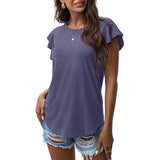 Summer Knit Ruffle Short Sleeve Top Purple Women's Tops - Tophatter Daily Deals