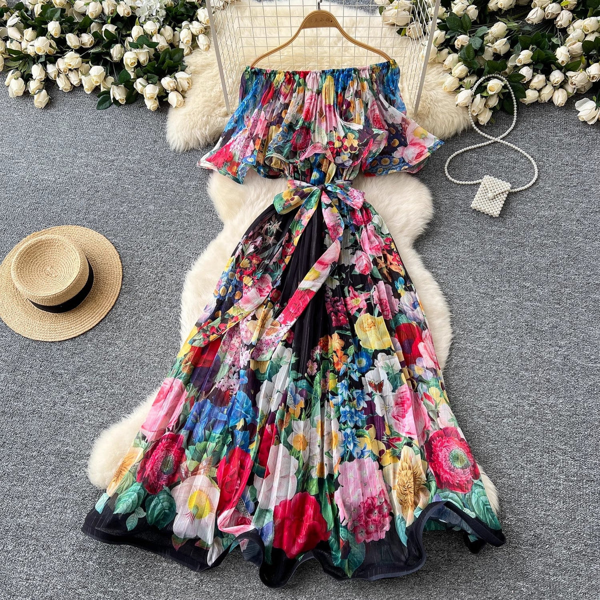 Summer Off Shoulder Gorgeous Flower Holiday Dress Maxi Dresses - Tophatter Daily Deals