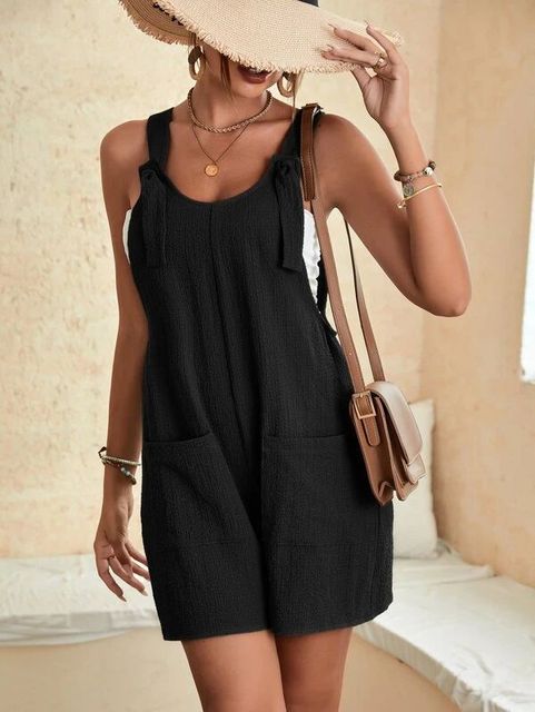 Casual Summer Short Rompers Black Jumpsuit - Tophatter Daily Deals
