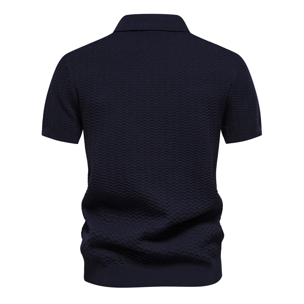 Summer Textured Ribbed Knit Cool Polo Shirt Men's Clothing - Tophatter Daily Deals