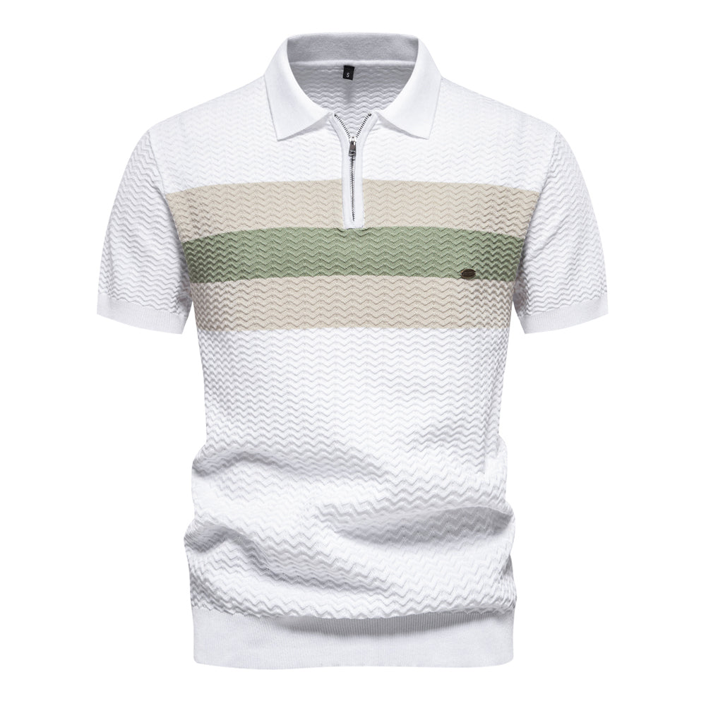 Summer Textured Ribbed Knit Cool Polo Shirt White Men's Clothing - Tophatter Daily Deals