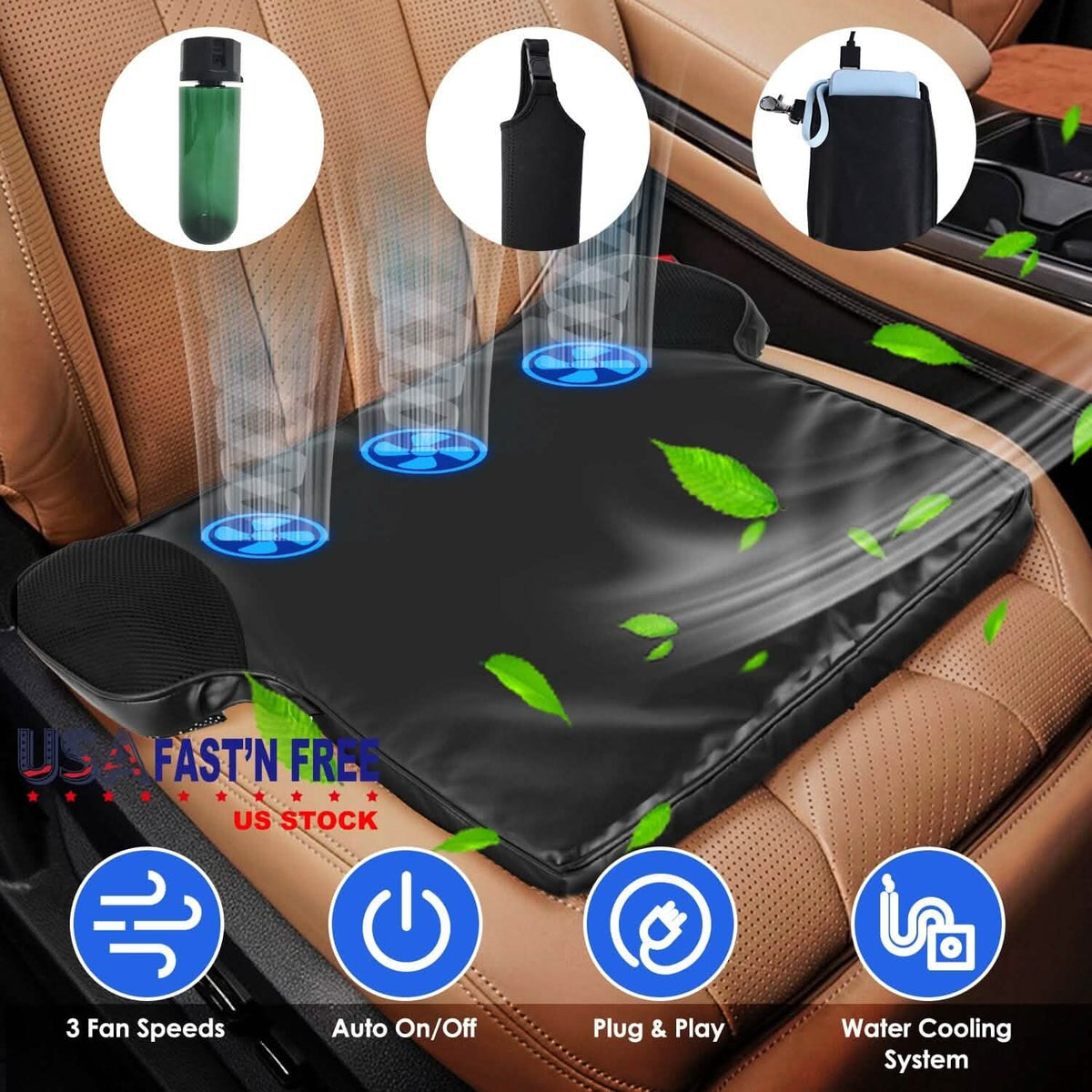Summer Water Cooling System Seat Cushion with Fans 3 Speeds Automotive - Tophatter Daily Deals