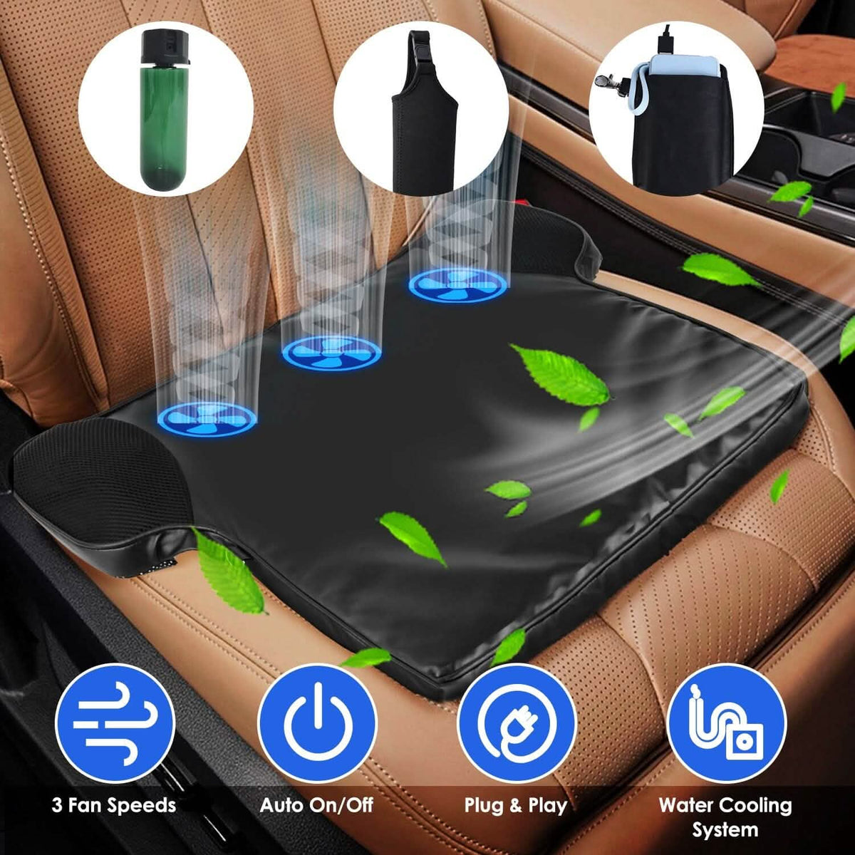 Summer Water Cooling System Seat Cushion with Fans 3 Speeds Automotive - Tophatter Daily Deals