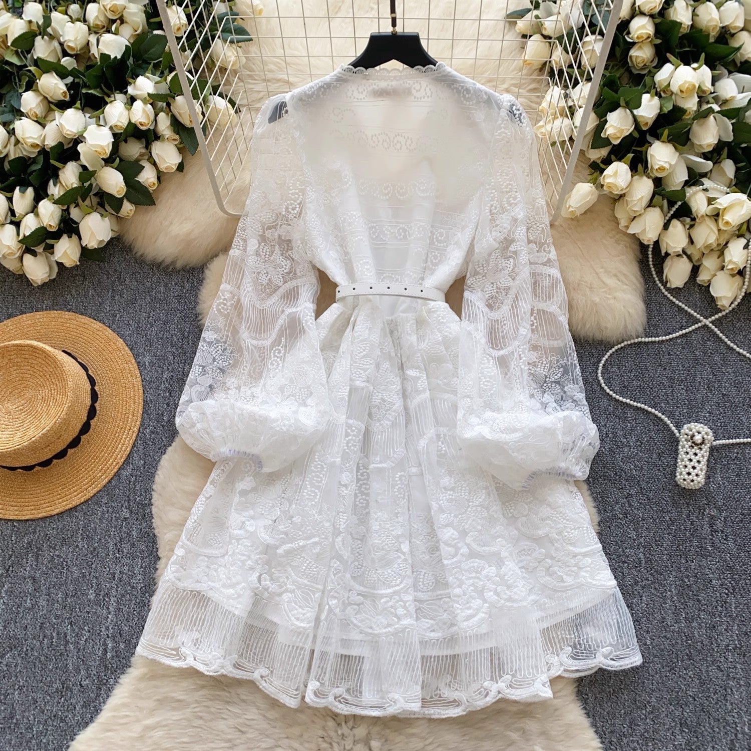 Summer White Lace Embroidery Flower Mini Party Dresses Mini Dresses - Tophatter Daily Deals