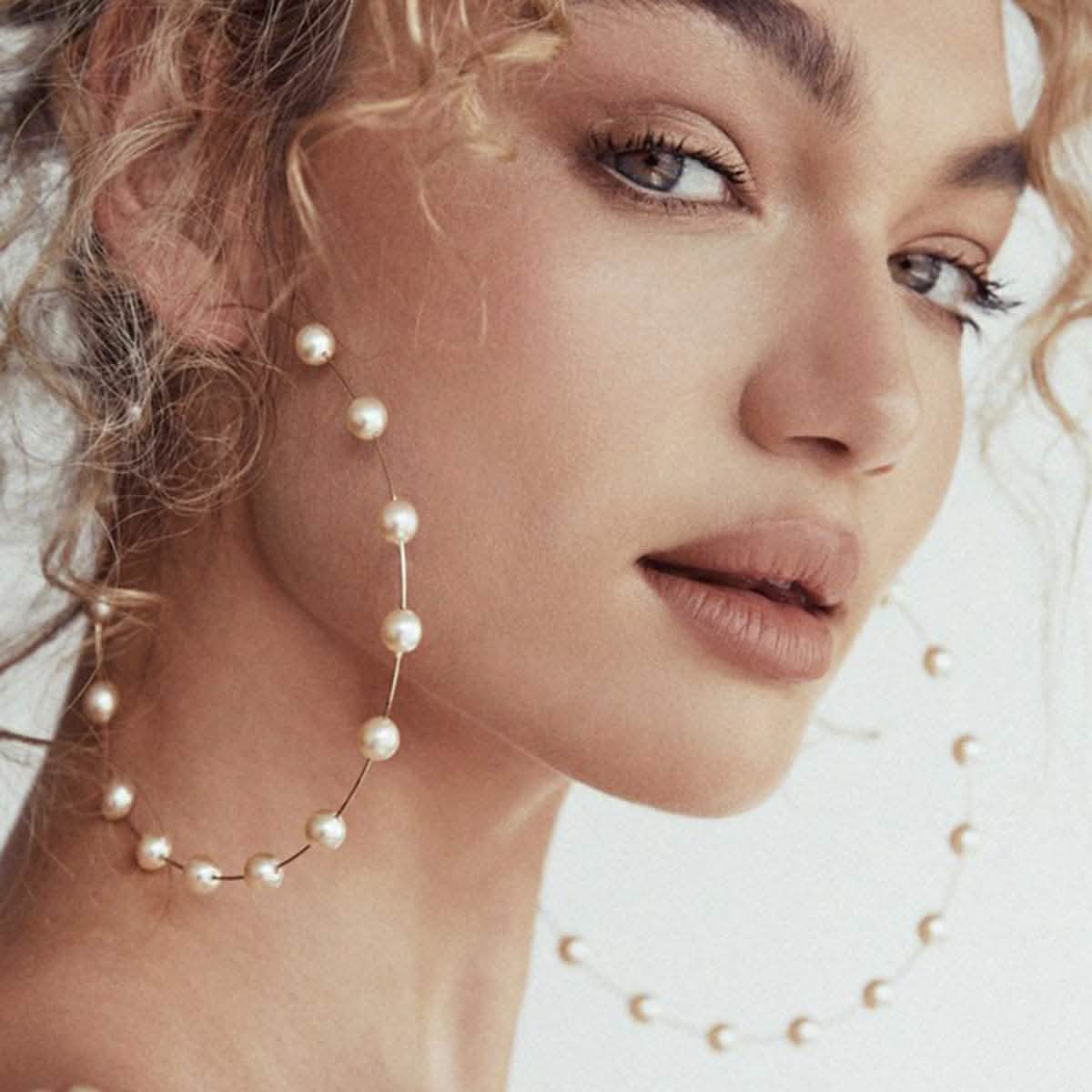 Super Huge Circle Pearls Earrings Thin Dangle Earrings - Tophatter Daily Deals