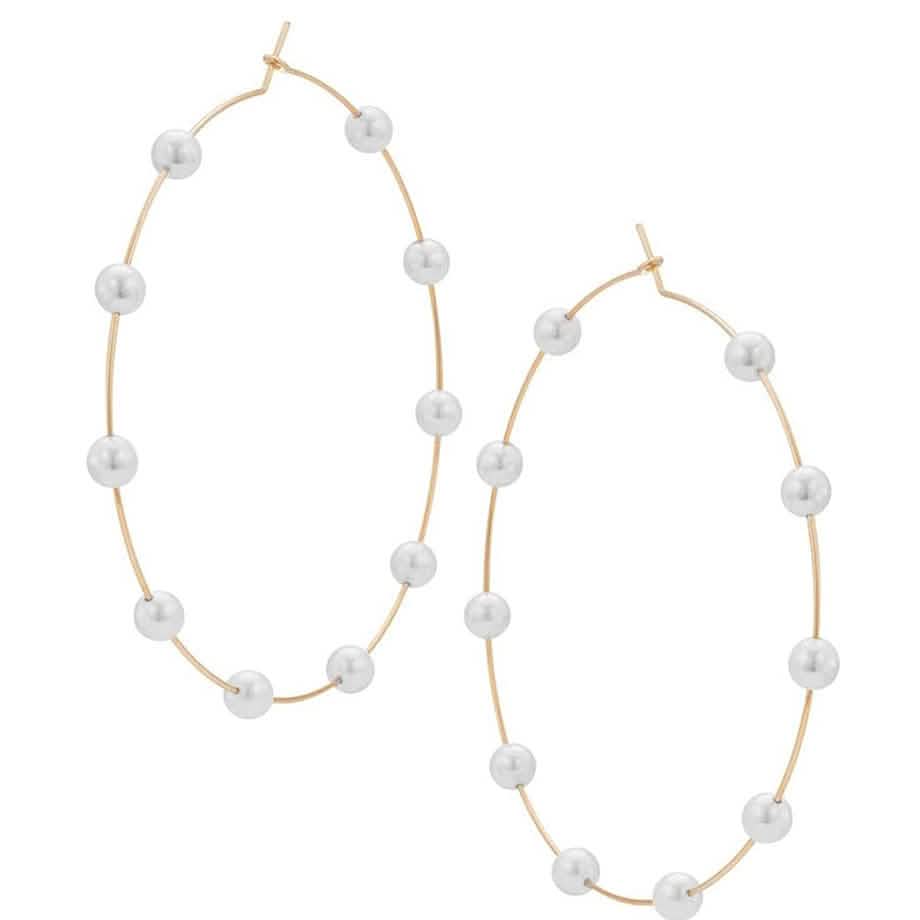 Super Huge Circle Pearls Earrings Thin Dangle Gold Earrings - Tophatter Daily Deals