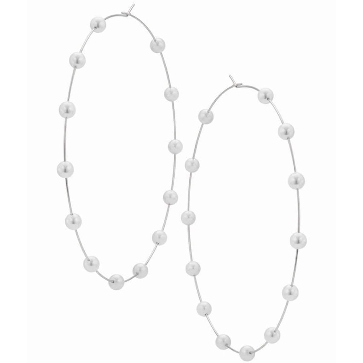 Super Huge Circle Pearls Earrings Thin Dangle Silver Earrings - Tophatter Daily Deals