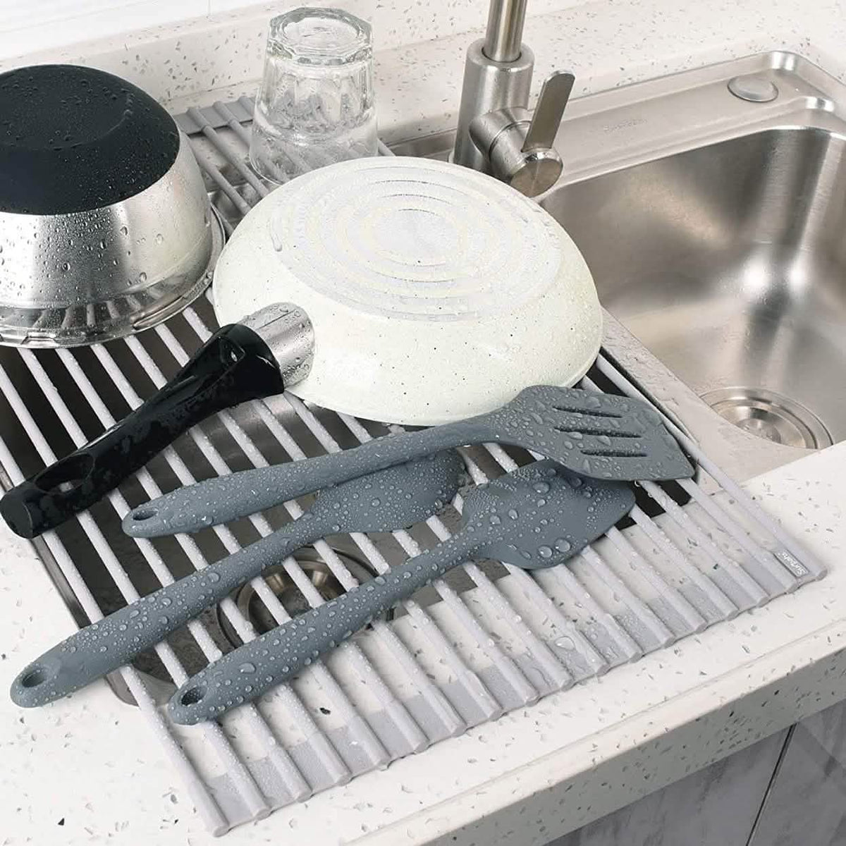 Surpahs over the Sink Multipurpose Roll-Up Dish Drying Rack Kitchen Storage - Tophatter Daily Deals