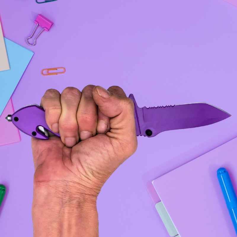 Auto Safety Survival Self-Defense Purple Tanto Blade Knives & Knuckles - Tophatter Daily Deals