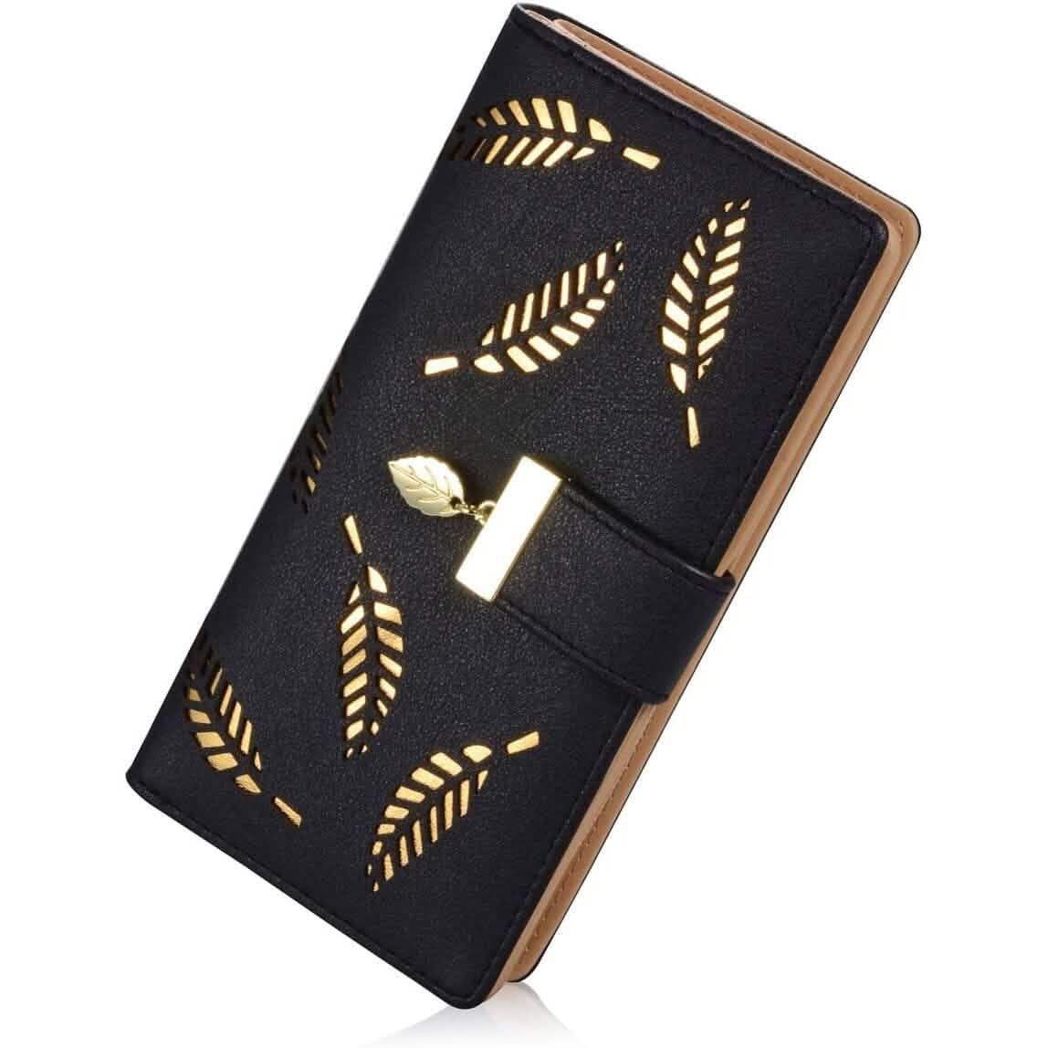 Sweet Cute Women's Long Leaf Bifold Wallet Black Handbags & Wallets - Tophatter Daily Deals