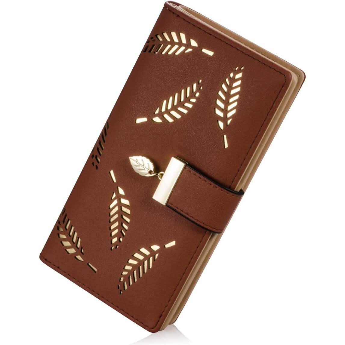 Sweet Cute Women's Long Leaf Bifold Wallet Brown Handbags & Wallets - Tophatter Daily Deals