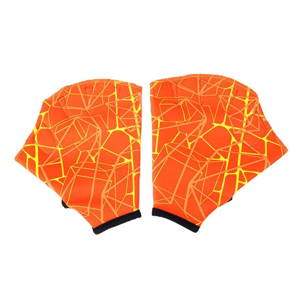 Swimming Hand Paddles - 1 Pair Swim Hand Fins Flippers Finger Webbed Gloves Water Sports Gloves Orange Swimming - Tophatter Daily Deals