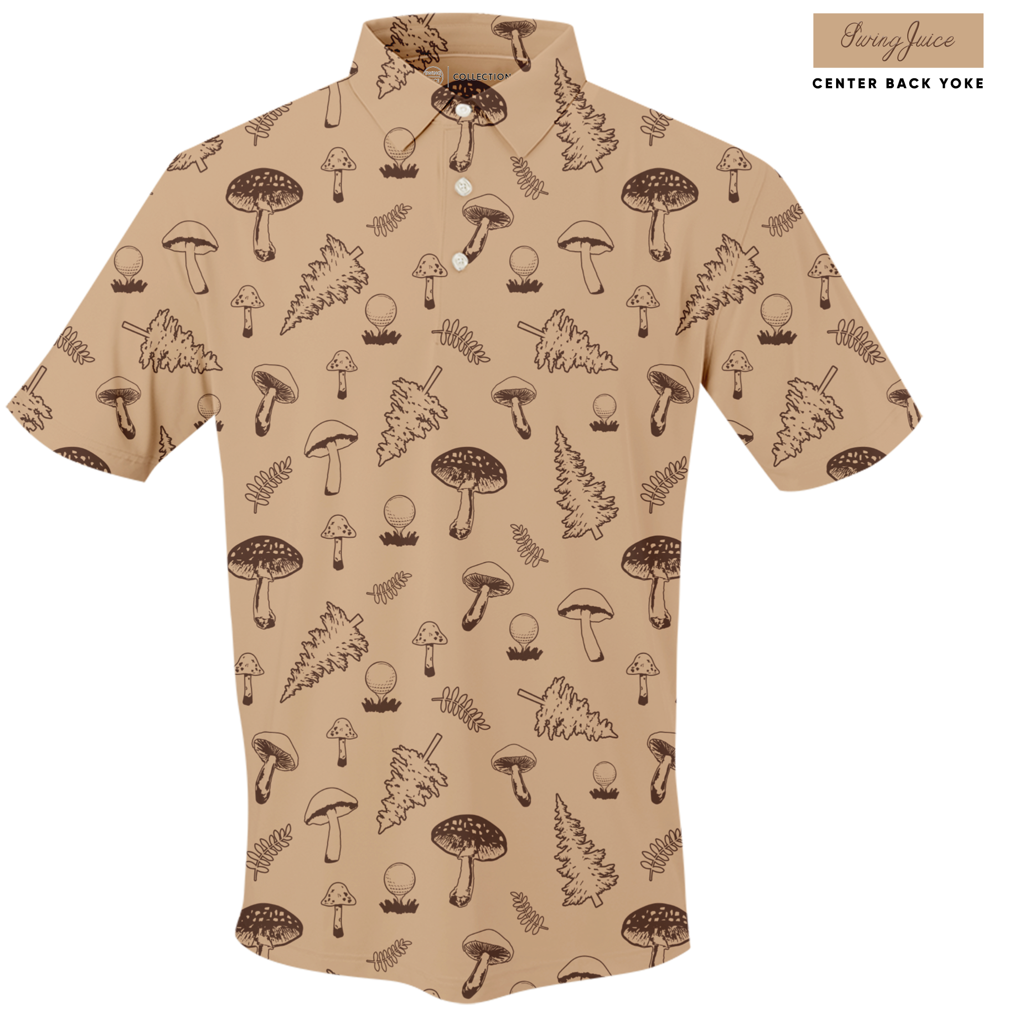 SwingJuice Golf Mushrooms Men's Polo Tan Polos - Tophatter Daily Deals