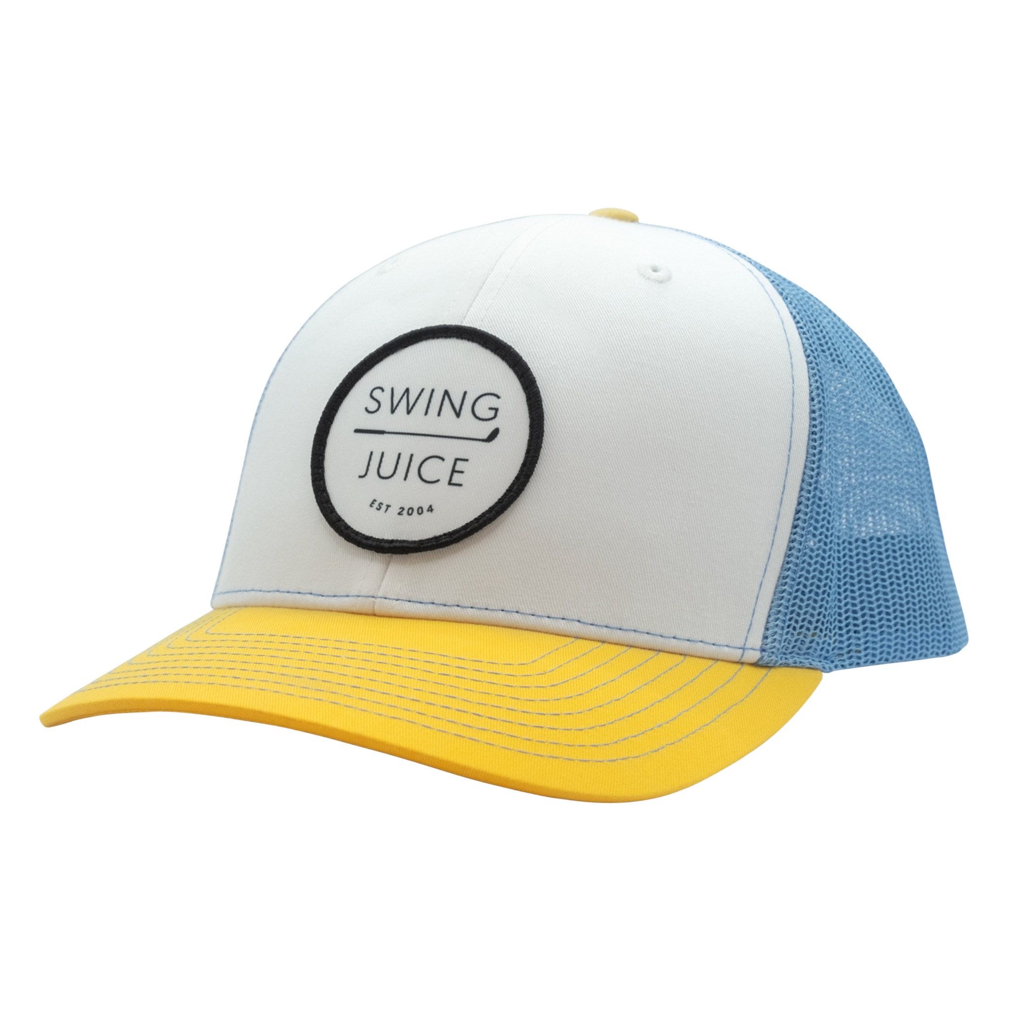 SwingJuice Golf Retro Unisex Trucker Hat WhiteBlueYellow O S Headwear - Tophatter Daily Deals
