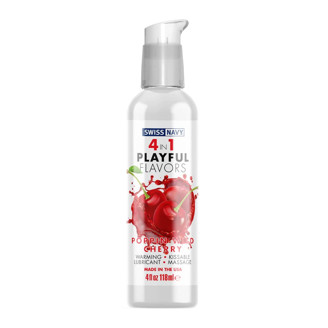 Swiss Navy - 4 in 1 Playful Flavors Flavored Lubricant - Poppin' Wild Cherry - 4oz Liquid - Tophatter Daily Deals