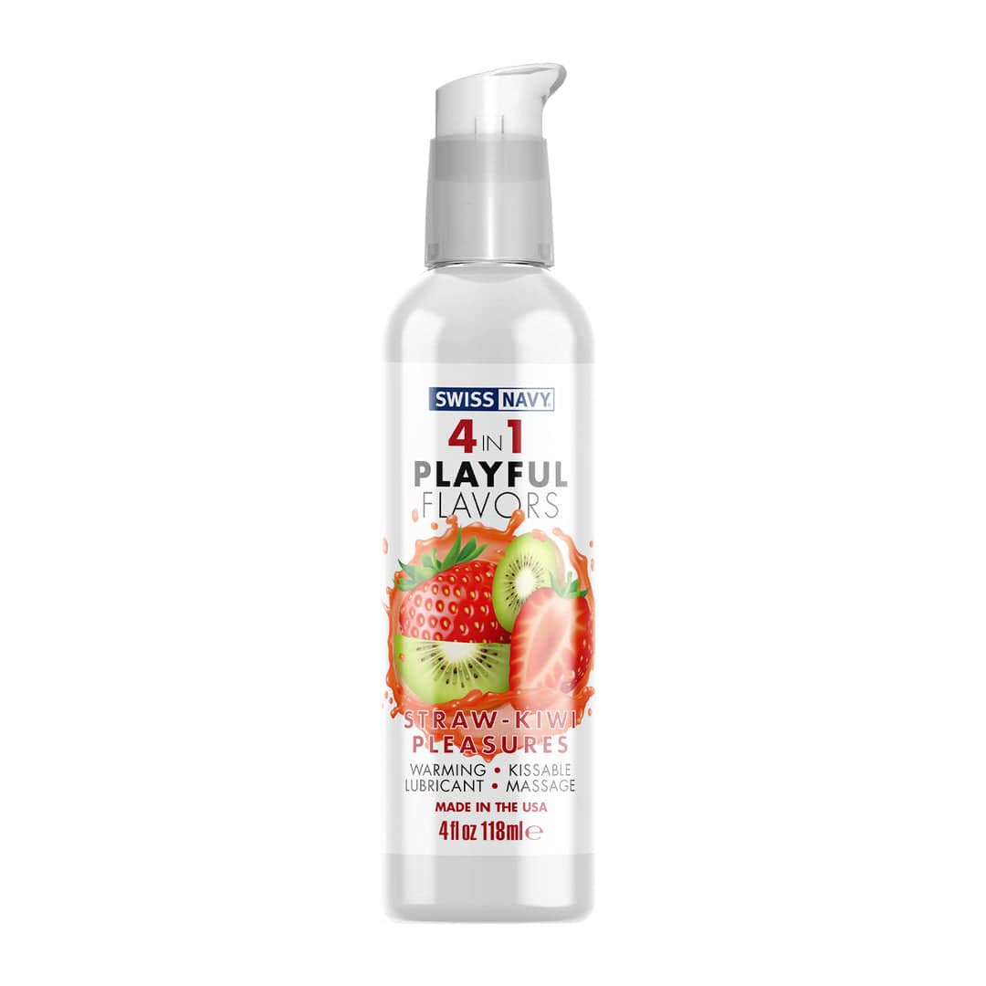 Swiss Navy - 4 in 1 Playful Flavors - Flavored Lubricant - Straw-Kiwi Pleasures - 4oz Liquid - Tophatter Daily Deals
