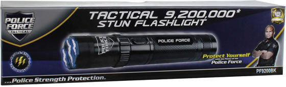 Police Force 9.2MV Tactical Stun Gun Flashlight w/ 5 LED Modes - Black SD-StunGun - Tophatter Daily Deals