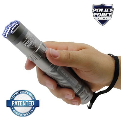 Police Force 9.2MV Tactical Stun Gun Flashlight w/ 5 LED Modes - Black Gun Metal SD-StunGun - Tophatter Daily Deals