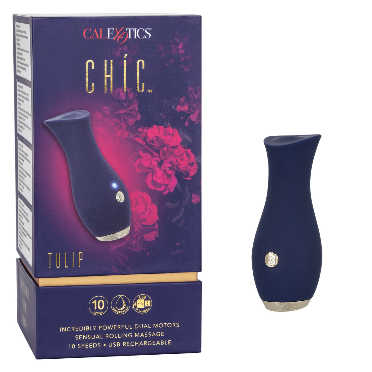 Chic Tulip Waterproof Dual Motor Rolling Massager in Navy Blue with 10 Speeds and Rechargeable > Sex Toys For Ladies > Rose Stimulators - Tophatter Daily Deals