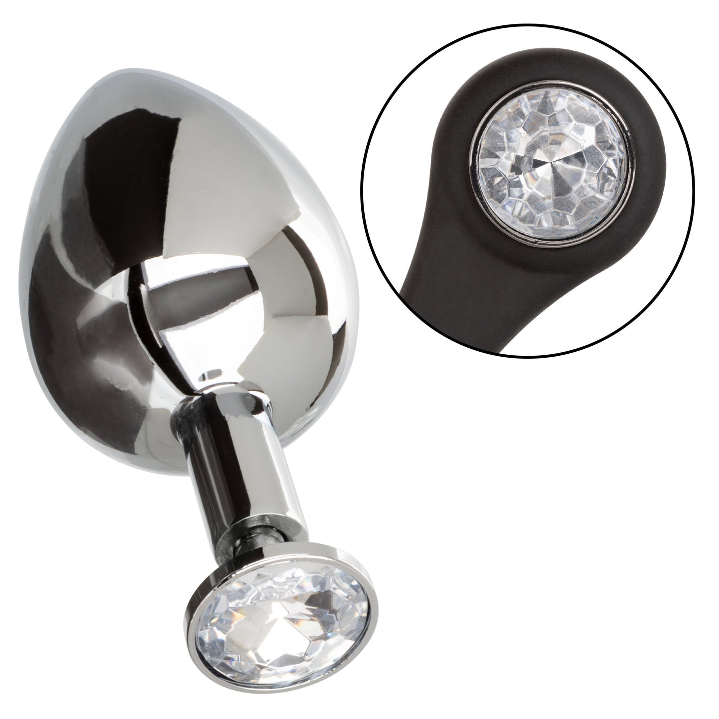 Star Fucker XL Teardrop Plug Black Silicone and Silver Metal Dual Enhancer with Sparkling Gem Accent > Anal Range > Prostate Plugs - Tophatter Daily Deals