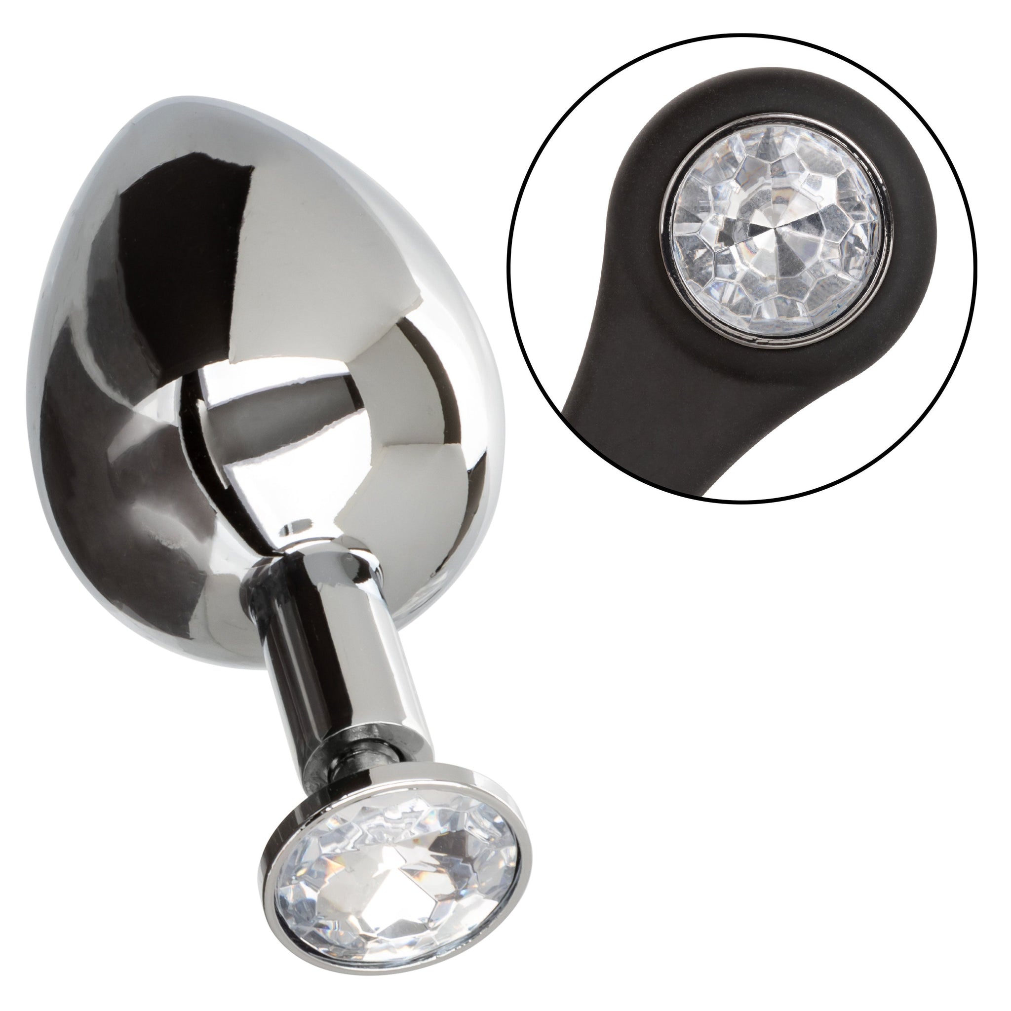 Star Fucker XL Teardrop Plug Black Silicone and Silver Metal Dual Enhancer with Sparkling Gem Accent > Anal Range > Prostate Plugs - Tophatter Daily Deals
