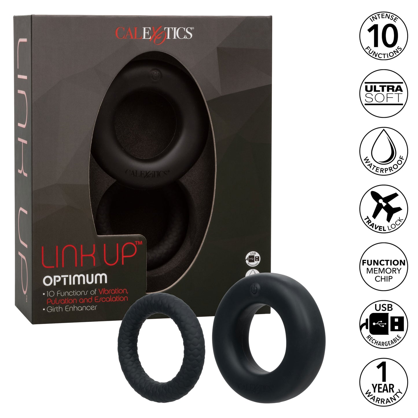 Link Up Optimum Black Dual-Density Silicone Vibrating Enhancer and Ultra-Soft Textured Support Ring > Cock Ring > Vibrating - Tophatter Daily Deals